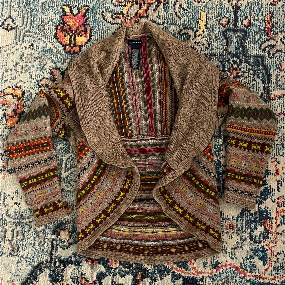 Ralph Lauren Southwestern Fair Isle Draped Open Cardigan Sweate